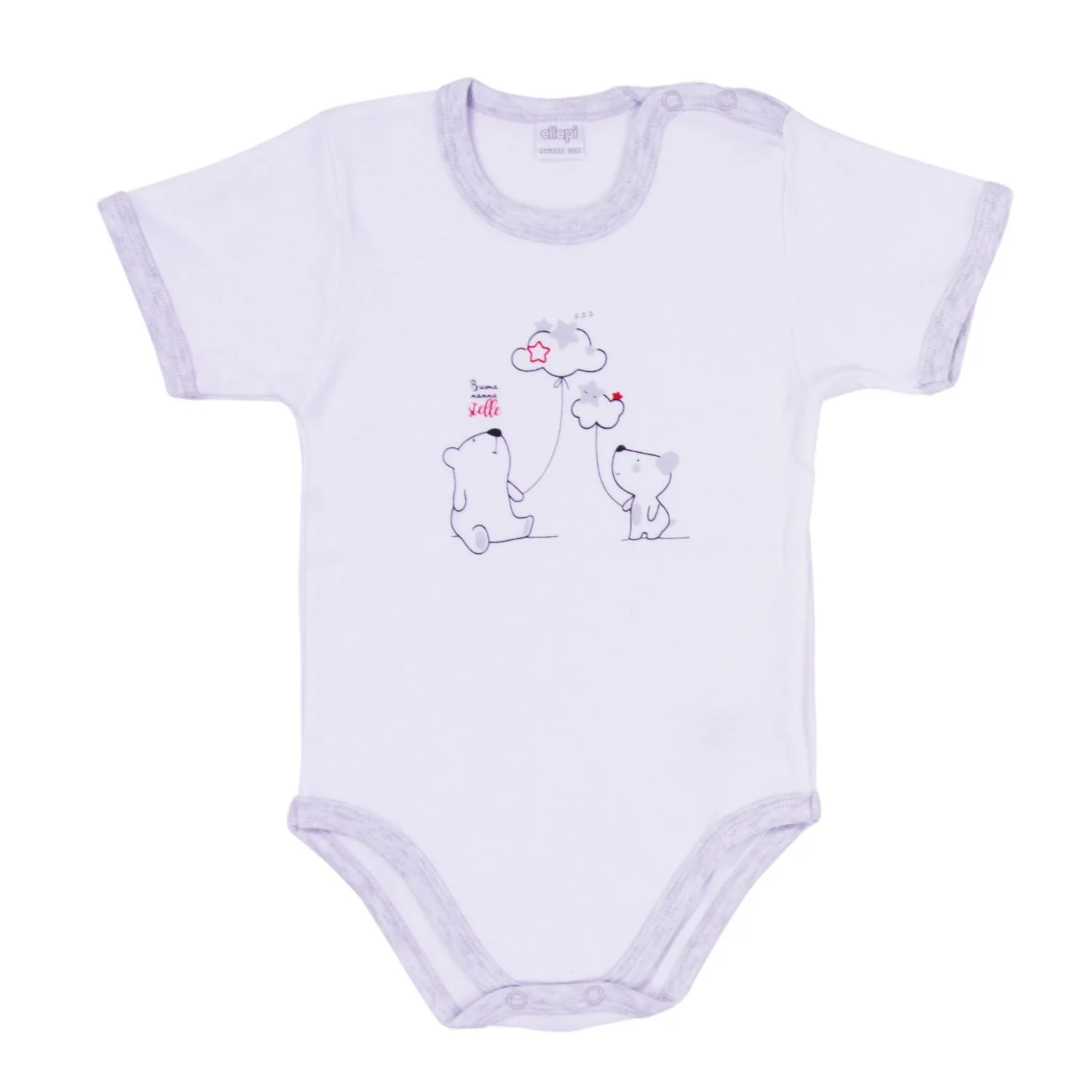 Ellepi - 2 Body con apertura sulla spalla a Maniche Corte 100% Cotone Grigio - Image 2