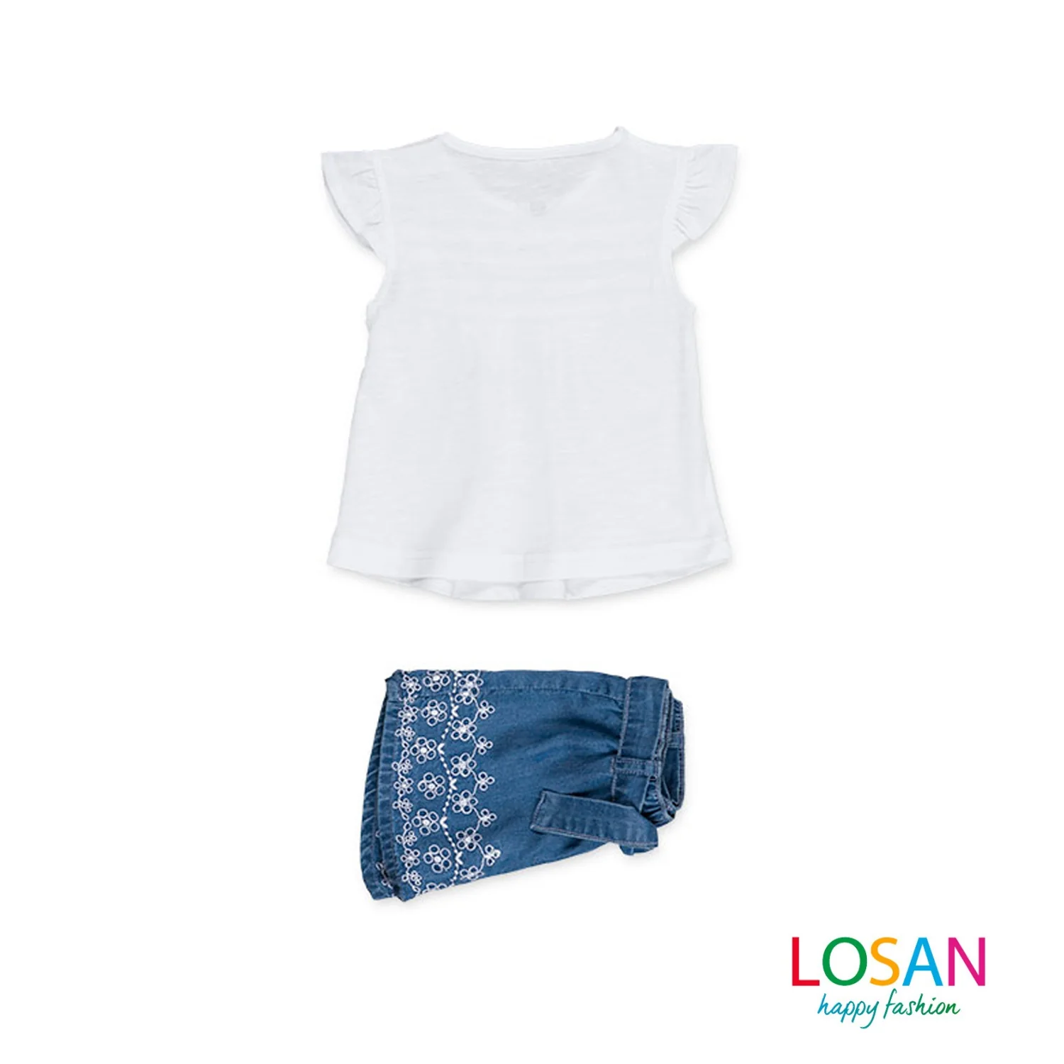 Losan - Completo Maglietta e Shorts in Denim Baby Bambina - Image 3